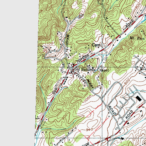 Topographic Map of Old Ballards Chapel, TN