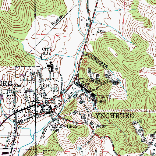 Topographic Map of Old Bethel Cemetery, TN