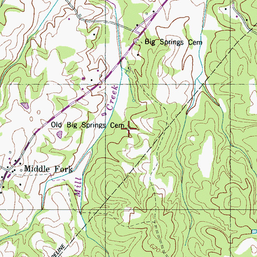 Topographic Map of Old Big Springs Cemetery, TN