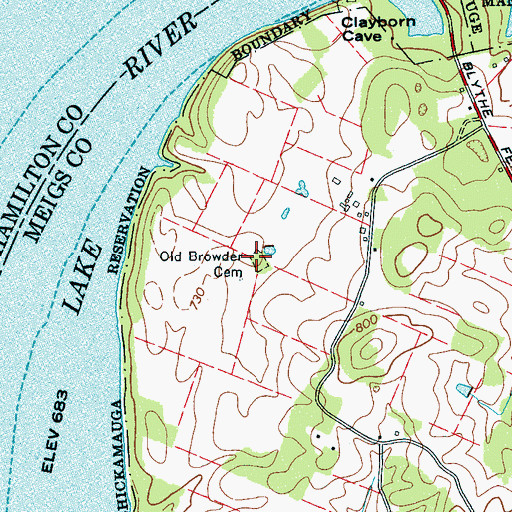 Topographic Map of Old Browder Cemetery, TN