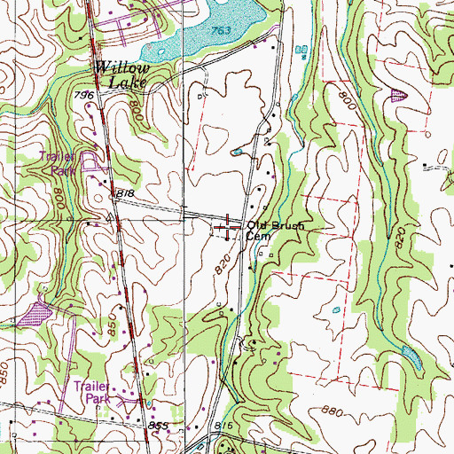 Topographic Map of Old Brush Cemetery, TN