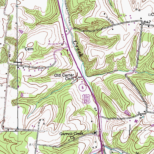 Topographic Map of Old Carter Cemetery, TN