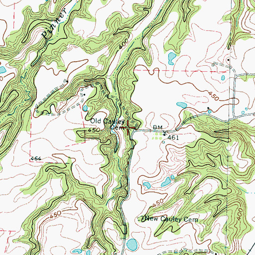 Topographic Map of Old Cauley Cemetery, TN