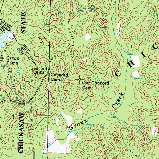 Topographic Map of Old Concord Cemetery, TN