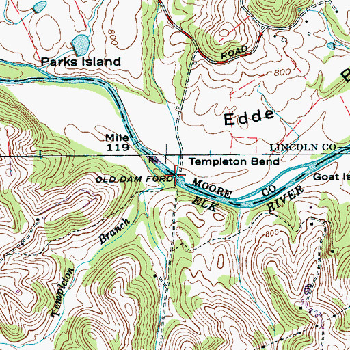 Topographic Map of Old Dam Ford, TN