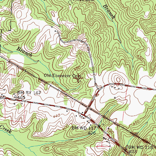 Topographic Map of Old Ebenezer Cemetery, TN