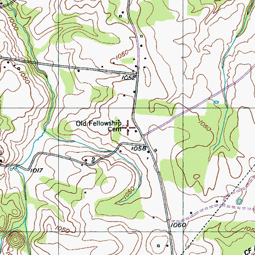 Topographic Map of Old Fellowship Cemetery, TN