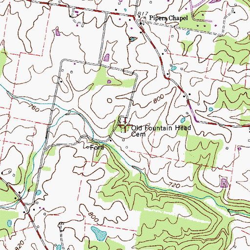 Topographic Map of Old Fountain Head Cemetery, TN