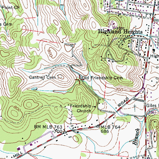 Topographic Map of Old Friendship Cemetery, TN