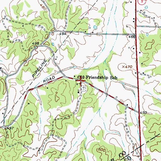 Topographic Map of Old Friendship School, TN