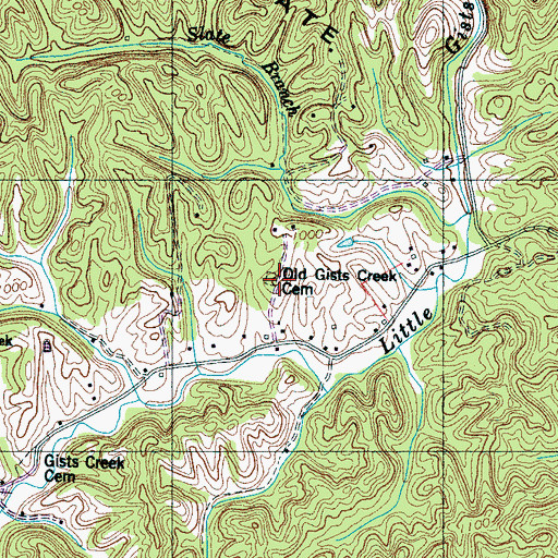 Topographic Map of Old Gists Creek Cemetery, TN
