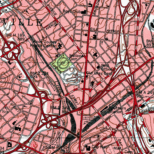 Topographic Map of Old Gray Cemetery, TN