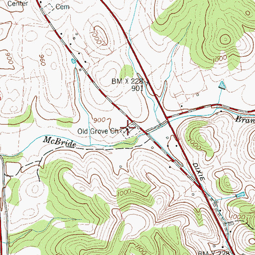 Topographic Map of Old Grove Church, TN