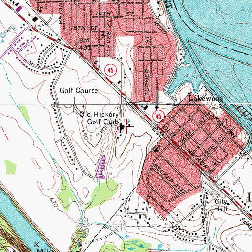 Topographic Map of Old Hickory Golf Club, TN