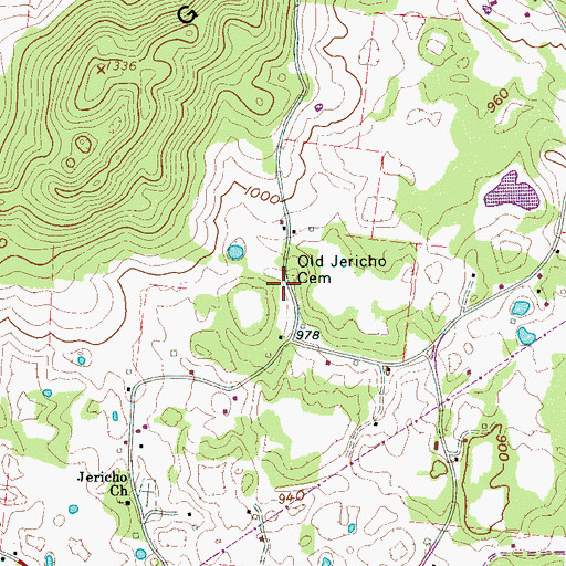 Topographic Map of Old Jericho Cemetery, TN