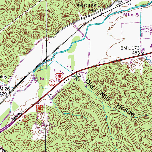 Topographic Map of Old Mill Hollow, TN