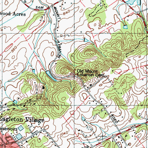 Topographic Map of Old Mount Lebanon Cemetery, TN
