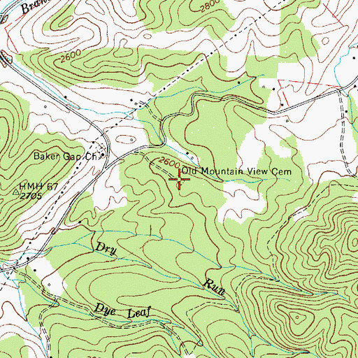 Topographic Map of Old Mountain View Cemetery, TN