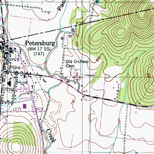 Topographic Map of Old Orchard Cemetery, TN