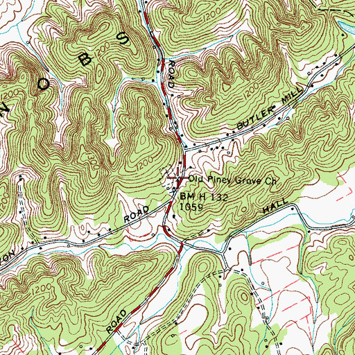 Topographic Map of Old Piney Grove Church, TN