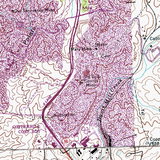 Topographic Map of Old Polk County Mine, TN
