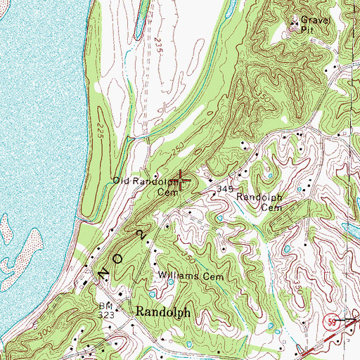 Topographic Map of Old Randolph Cemetery, TN