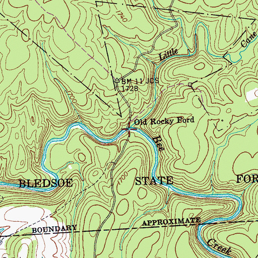 Topographic Map of Old Rocky Ford, TN