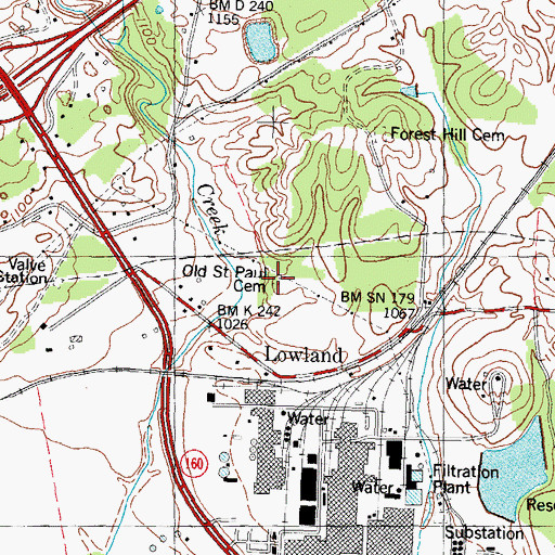 Topographic Map of Old Saint Paul Cemetery, TN