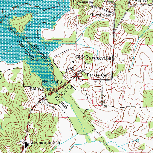 Topographic Map of Old Springville, TN