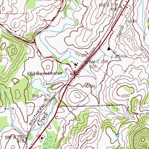 Topographic Map of Old Sweetwater, TN