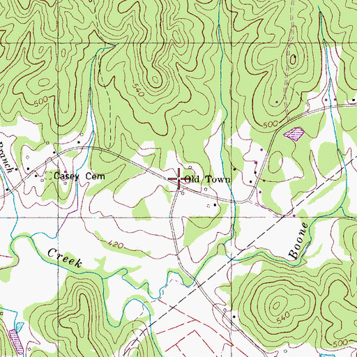 Topographic Map of Old Town, TN