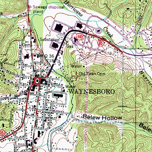 Topographic Map of Old Town Cemetery, TN