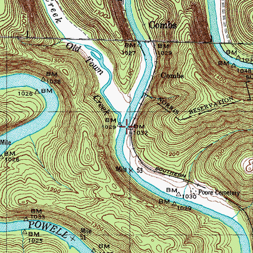 Topographic Map of Old Town Creek, TN