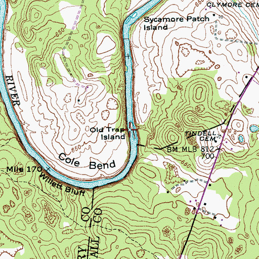 Topographic Map of Old Trap Island, TN