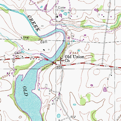Topographic Map of Old Union Church, TN