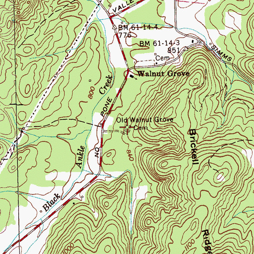 Topographic Map of Old Walnut Grove Cemetery, TN