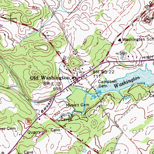 Topographic Map of Old Washington, TN