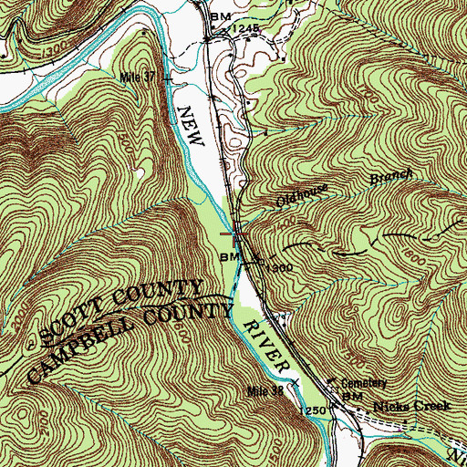 Topographic Map of Oldhouse Branch, TN