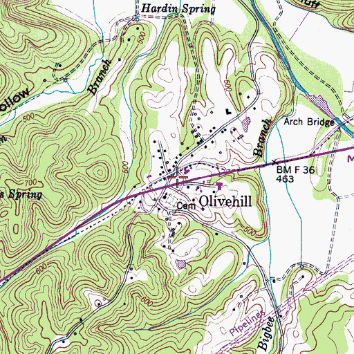 Topographic Map of Olivehill, TN