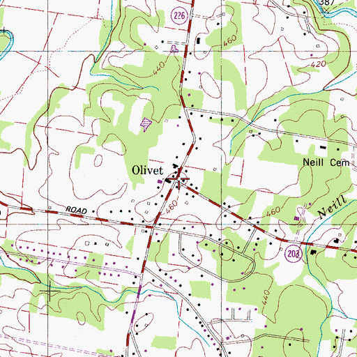 Topographic Map of Olivet, TN