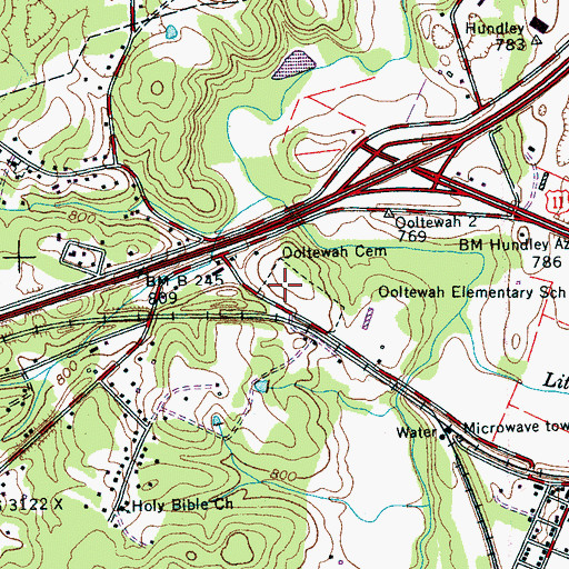 Topographic Map of Ooltewah Cemetery, TN