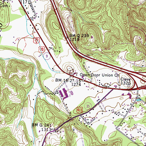 Topographic Map of Open Door Union Church, TN