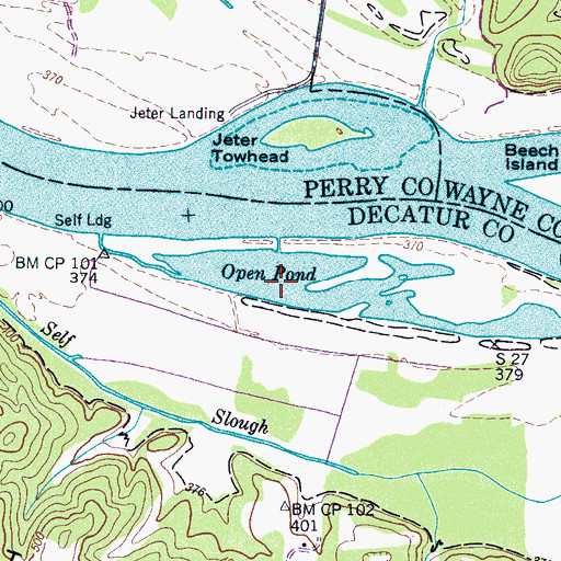 Topographic Map of Open Pond, TN