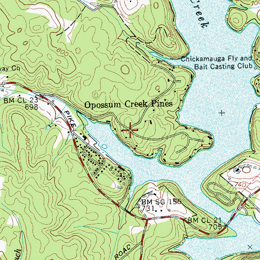 Topographic Map of Opossum Creek Pines, TN