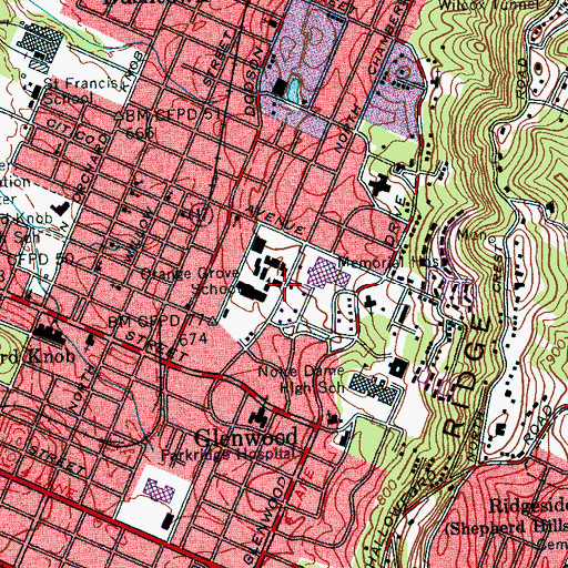 Topographic Map of Orange Grove School, TN