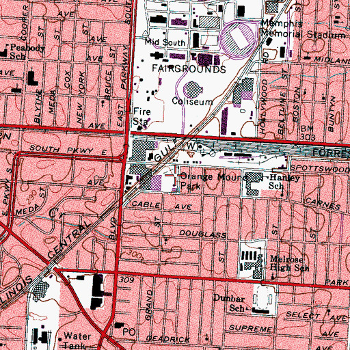 Topographic Map of Orange Mound Park, TN