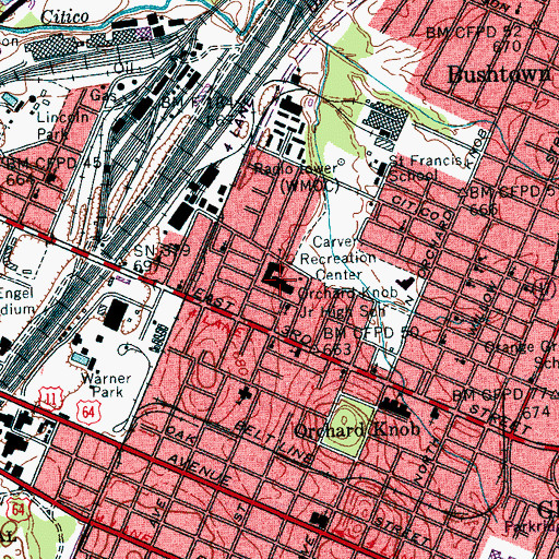 Topographic Map of Orchard Junior High School, TN