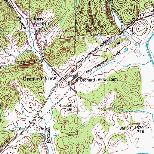 Topographic Map of Orchard View Cemetery, TN