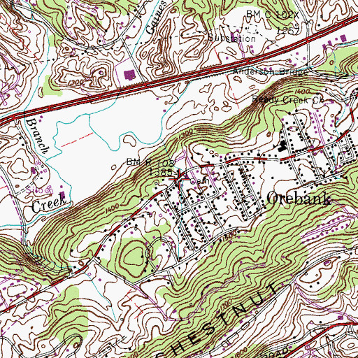 Topographic Map of Orebank, TN