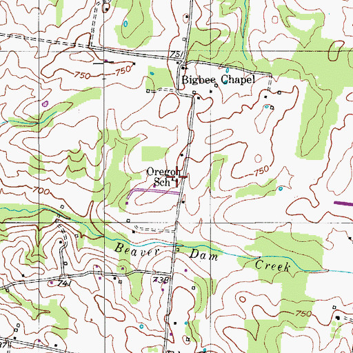 Topographic Map of Oregon School, TN